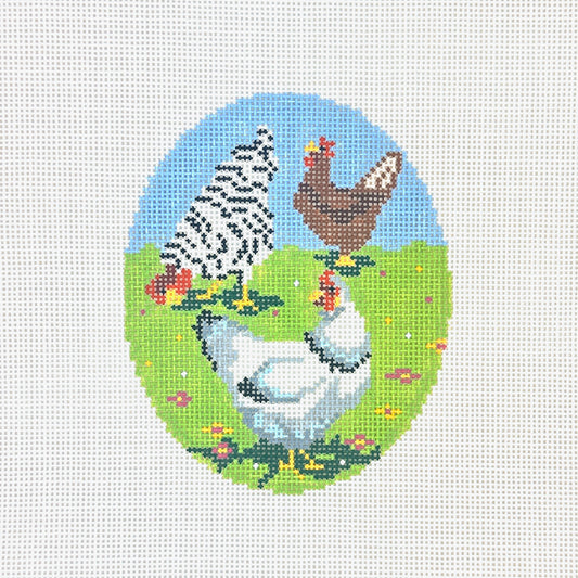 Blueberry Point Three Hens Oval Needlepoint Canvas