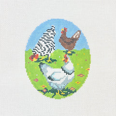 Blueberry Point Three Hens Oval Needlepoint Canvas