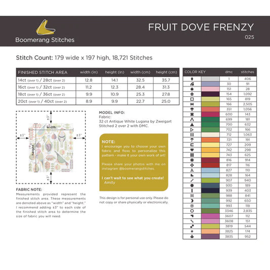 Boomerang Stitches Fruit Dove Frenzy Cross Stitch Pattern