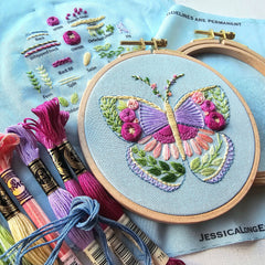 Jessica Long Embroidery Beginner Butterfly Sampler Hand Embroidery Kit