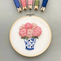 And Other Adventures Embroidery Co Ginger Jar with Pink Dahlias Embroidery Kit