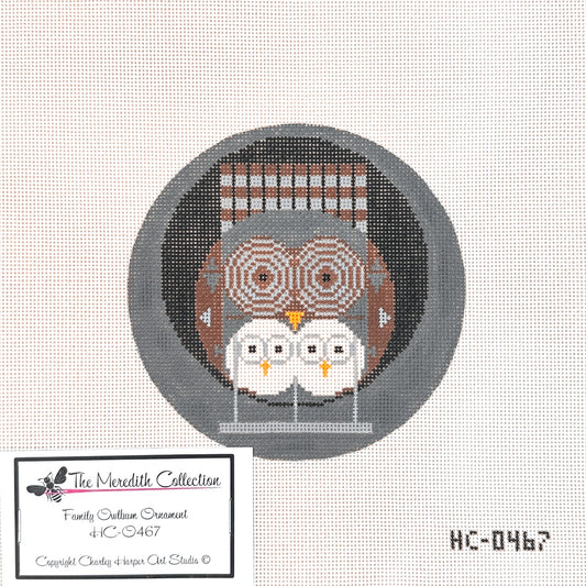 Charley Harper Family Owlbum Round Needlepoint Canvas