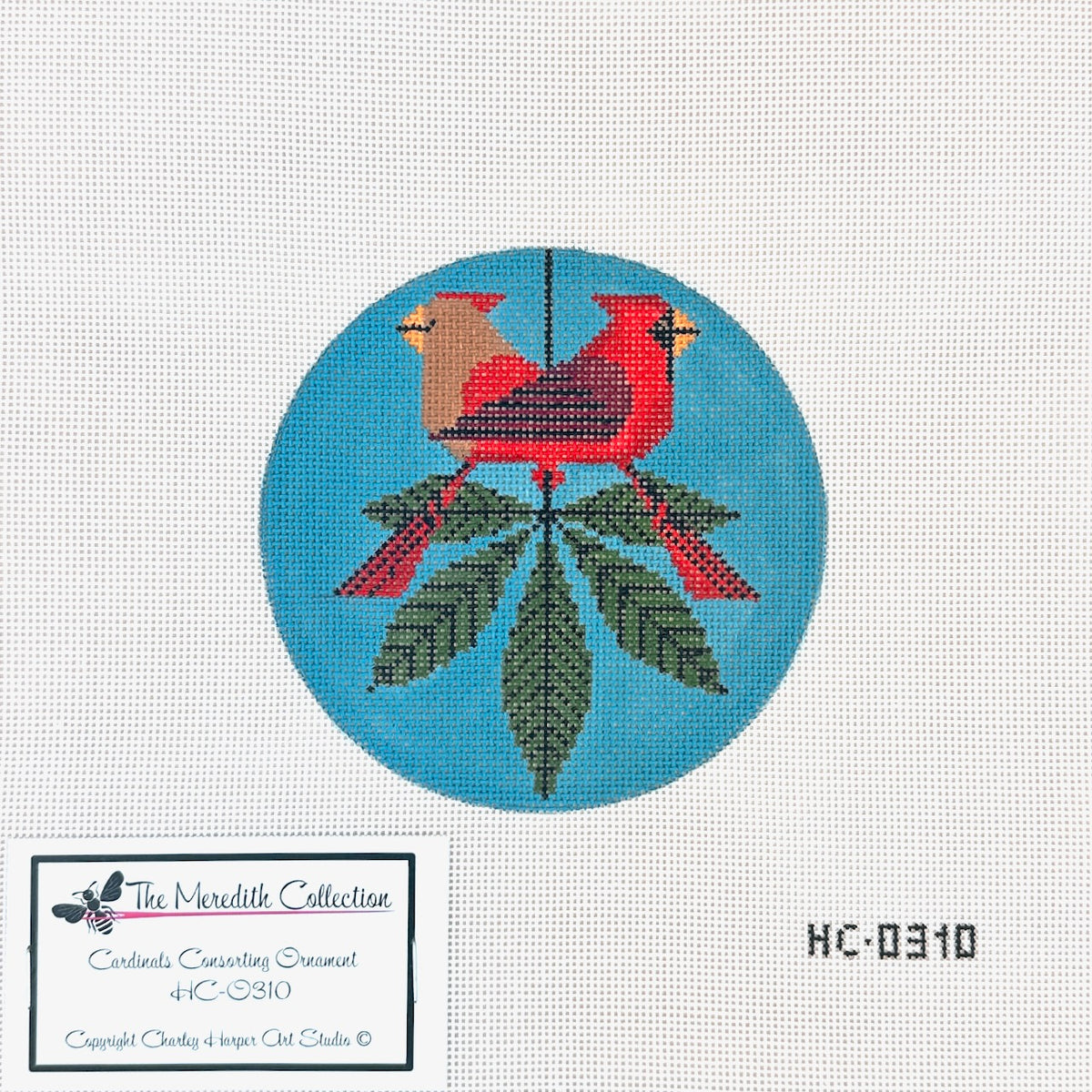 Charley Harper Cardinals Consorting Round Needlepoint Canvas