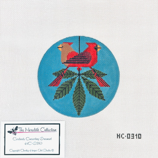 Charley Harper Cardinals Consorting Round Needlepoint Canvas