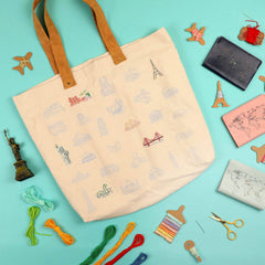 Chasing Threads Stitch The World Bucket List Tote Bag Embroidery Kit