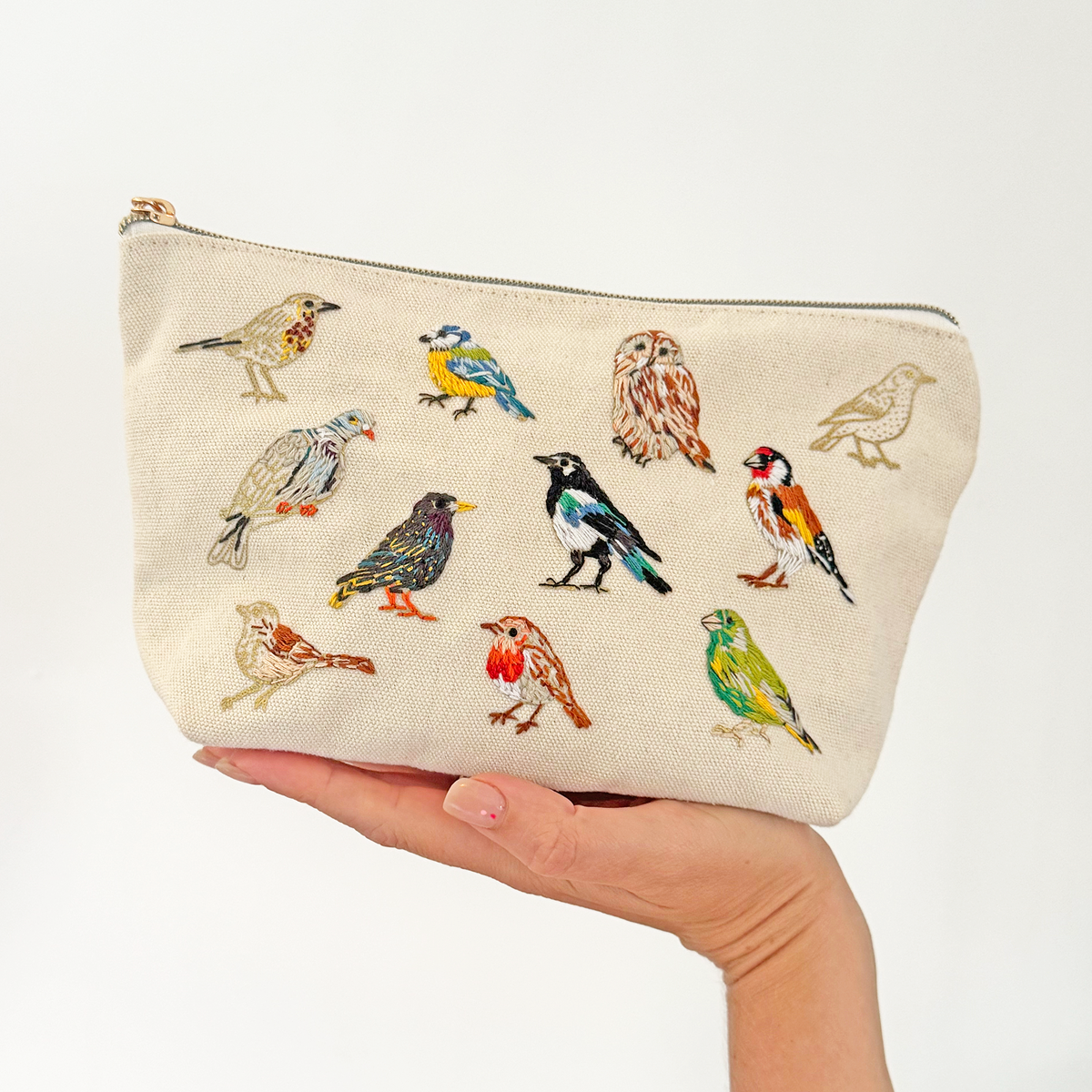 Chasing Threads Stitch Your Birds Zip Pouch Embroidery Kit
