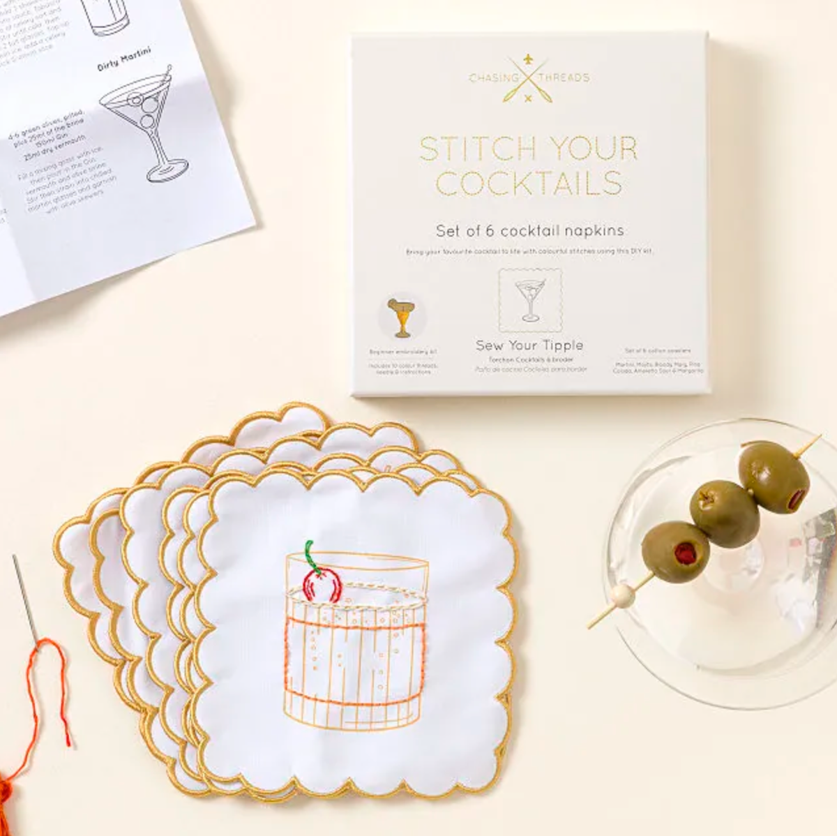 Chasing Threads Stitch Your Cocktail Napkins Cocktail Embroidery Kit
