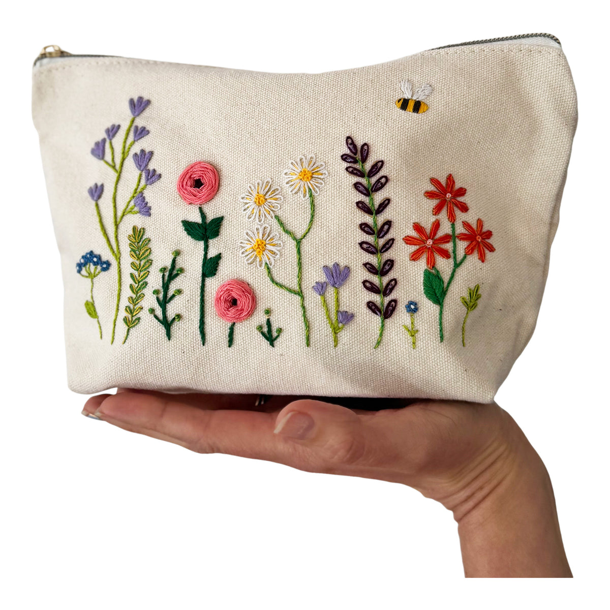 Chasing Threads Stitch Your Flowers Zip Pouch Floral Embroidery Kit