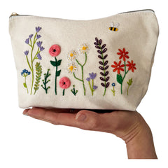 Chasing Threads Stitch Your Flowers Zip Pouch Floral Embroidery Kit