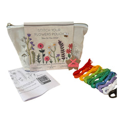 Chasing Threads Stitch Your Flowers Zip Pouch Floral Embroidery Kit