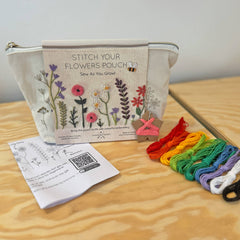 Chasing Threads Stitch Your Flowers Zip Pouch Floral Embroidery Kit