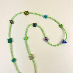 Colorful Beaded Polymer Clay Chatelaine Fob Necklace - Green