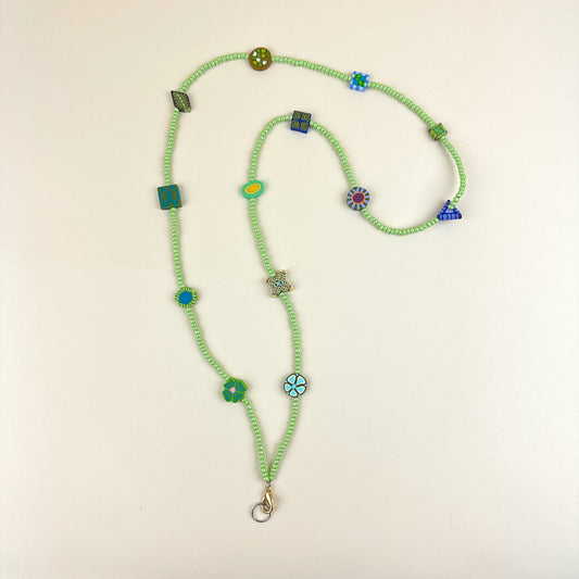 Colorful Beaded Polymer Clay Chatelaine Fob Necklace - Green