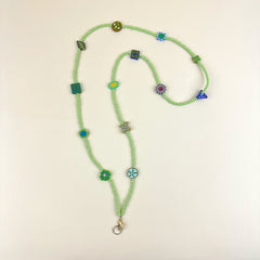 Colorful Beaded Polymer Clay Chatelaine Fob Necklace - Green