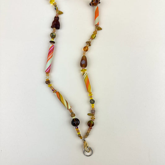 Colorful Beaded Polymer Clay Chatelaine Fob Necklace - Tan