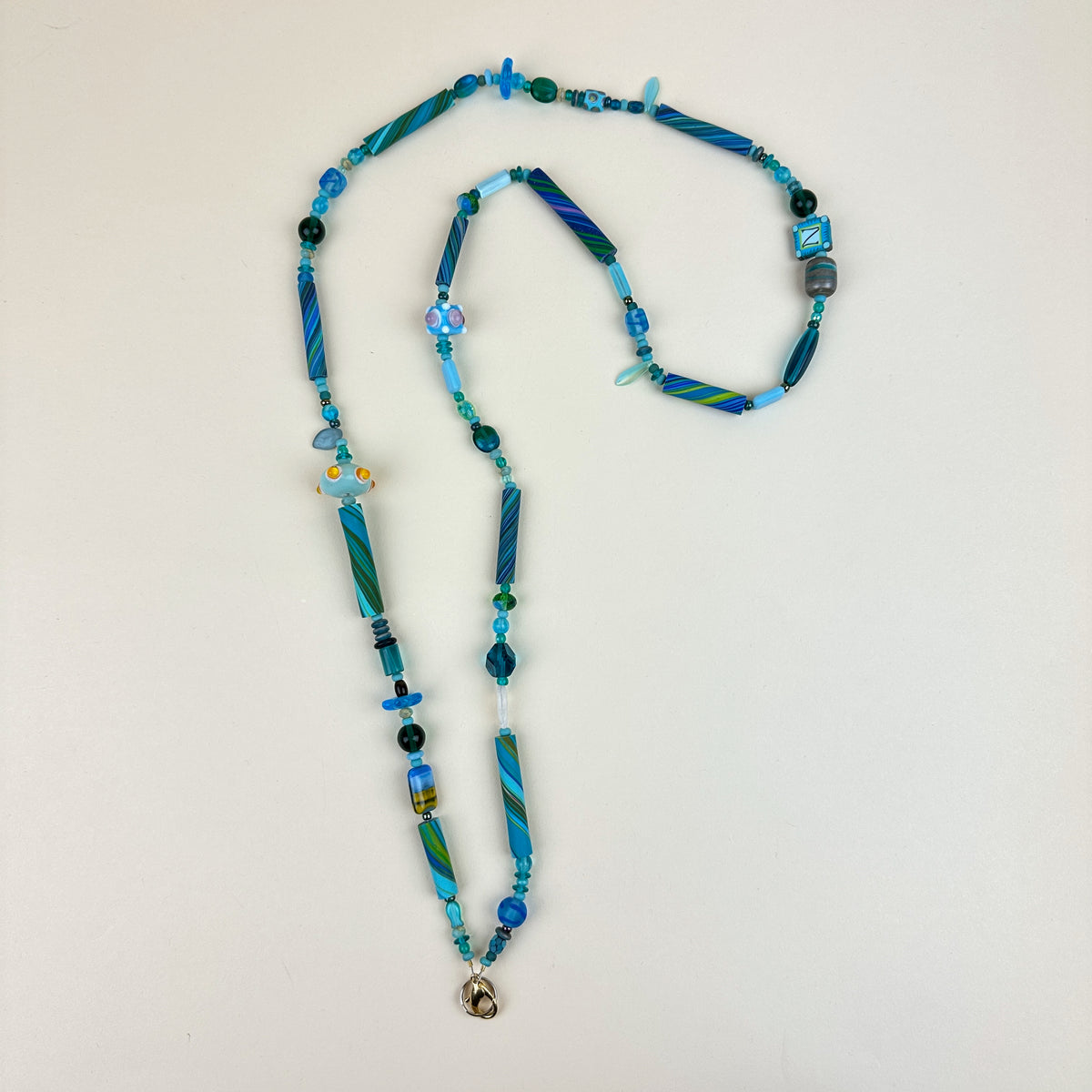 Colorful Beaded Polymer Clay Chatelaine Fob Necklace - Turquoise