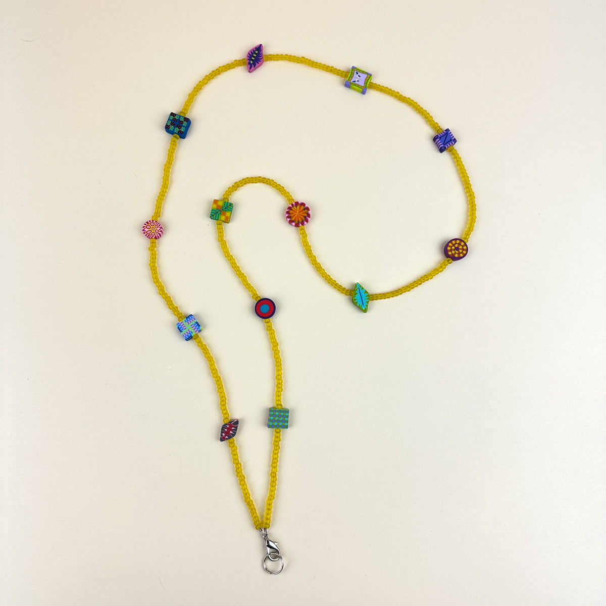 Colorful Beaded Polymer Clay Chatelaine Fob Necklace - Yellow