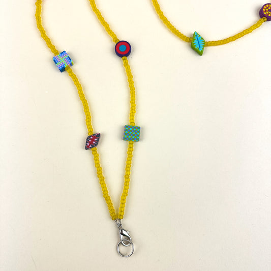 Colorful Beaded Polymer Clay Chatelaine Fob Necklace - Yellow