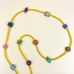 Colorful Beaded Polymer Clay Chatelaine Fob Necklace - Yellow