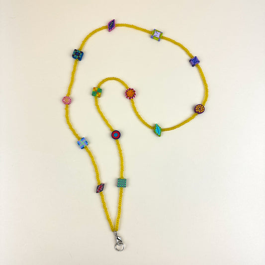 Colorful Beaded Polymer Clay Chatelaine Fob Necklace - Yellow