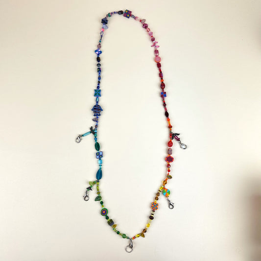 Colorful Beaded Polymer Clay Chatelaine Multi Fob Necklace - Rainbow