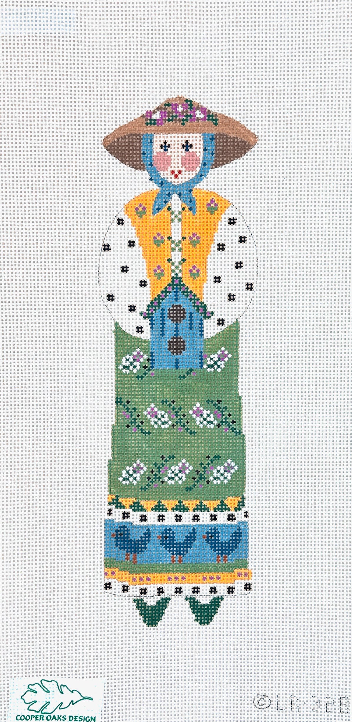 Cooper Oaks Design Linda Ragno Birdhouse Lady Ornament Needlepoint Canvas - 13M