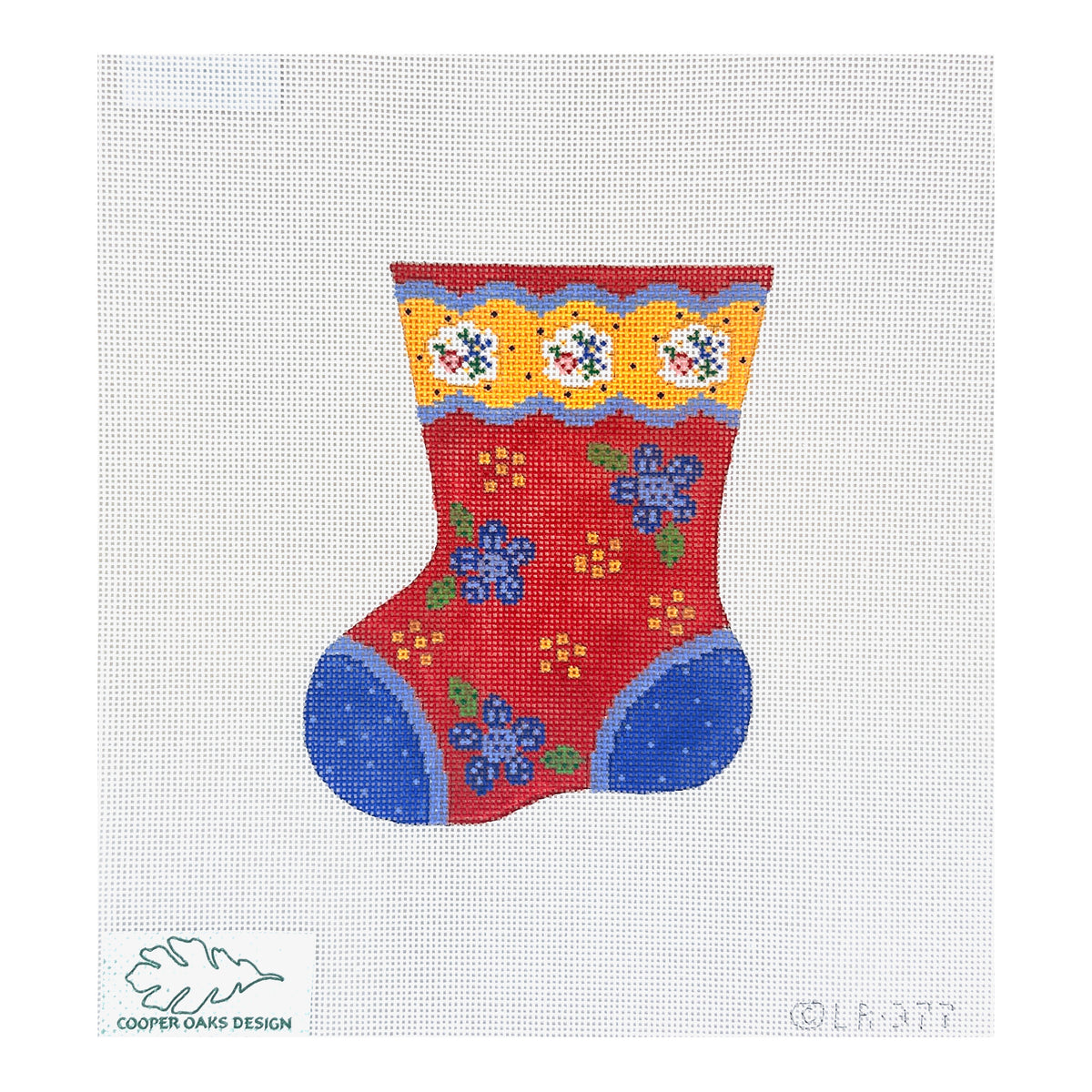 Cooper Oaks Design Linda Ragno Blue Dot Flower Mini Sock Needlepoint Canvas