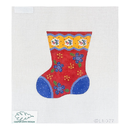 Cooper Oaks Design Linda Ragno Blue Dot Flower Mini Sock Needlepoint Canvas