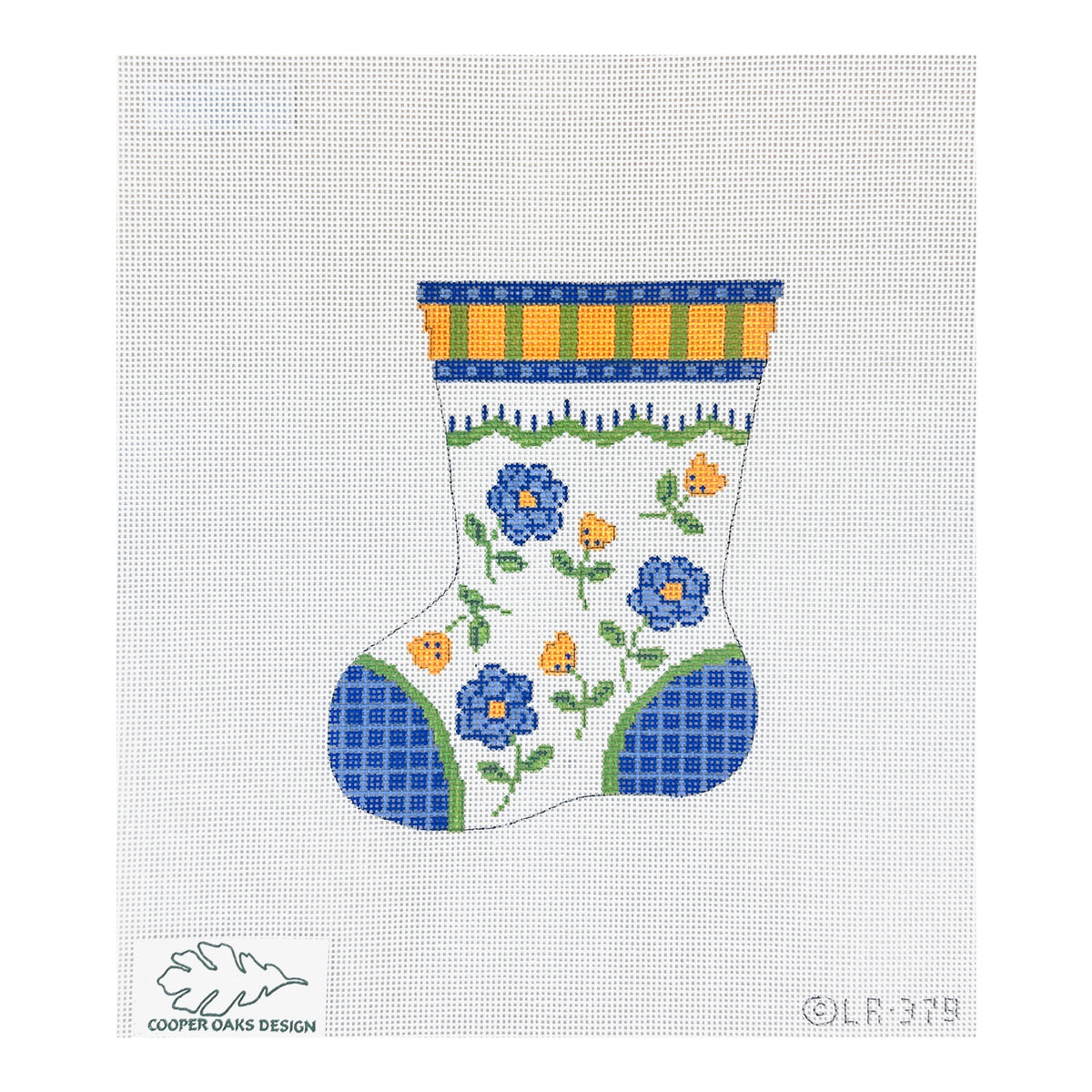 Cooper Oaks Design Linda Ragno Yellow Green Stripe Mini Sock Needlepoint Canvas