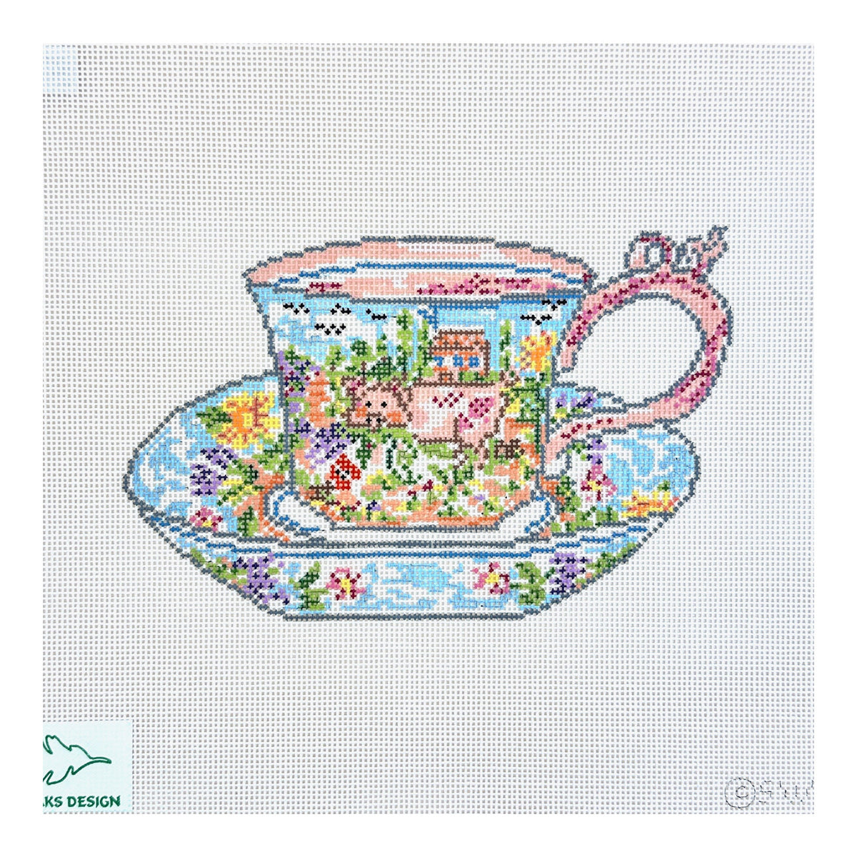 Cooper Oaks Design Susan Wallace Barnes Mildred's Teacup Needlepoint Canvas