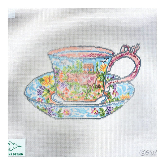 Cooper Oaks Design Susan Wallace Barnes Mildred's Teacup Needlepoint Canvas