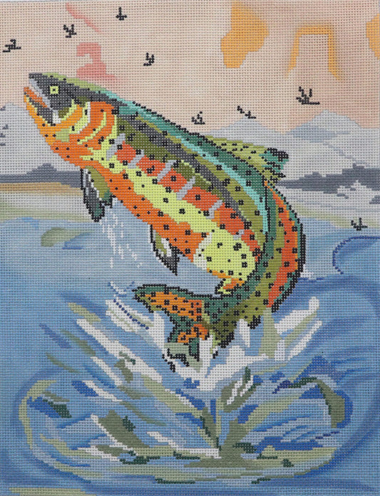 Cooper Oaks Design Kaley Alie Jumping Cutthroat Trout Needlepoint Canvas