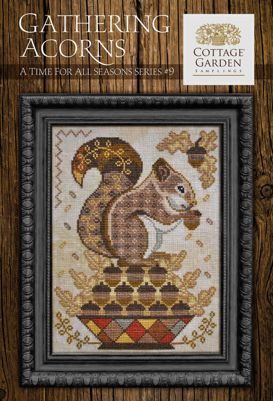 Cottage Garden Samplings A Time for All Seasons #9 Gathering Acorns Cross Stitch Pattern