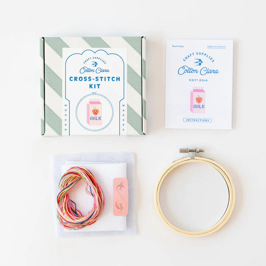 Cotton Clara Craft Kits & Supplies - Strawberry Milk Beginner Cross Stitch Kit