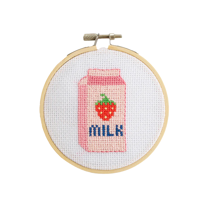 Cotton Clara Craft Kits & Supplies - Strawberry Milk Beginner Cross Stitch Kit
