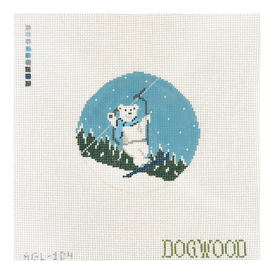 Dogwood Needlepoint Lift Ride in Snowfall Bear Needlepoint Canvas
