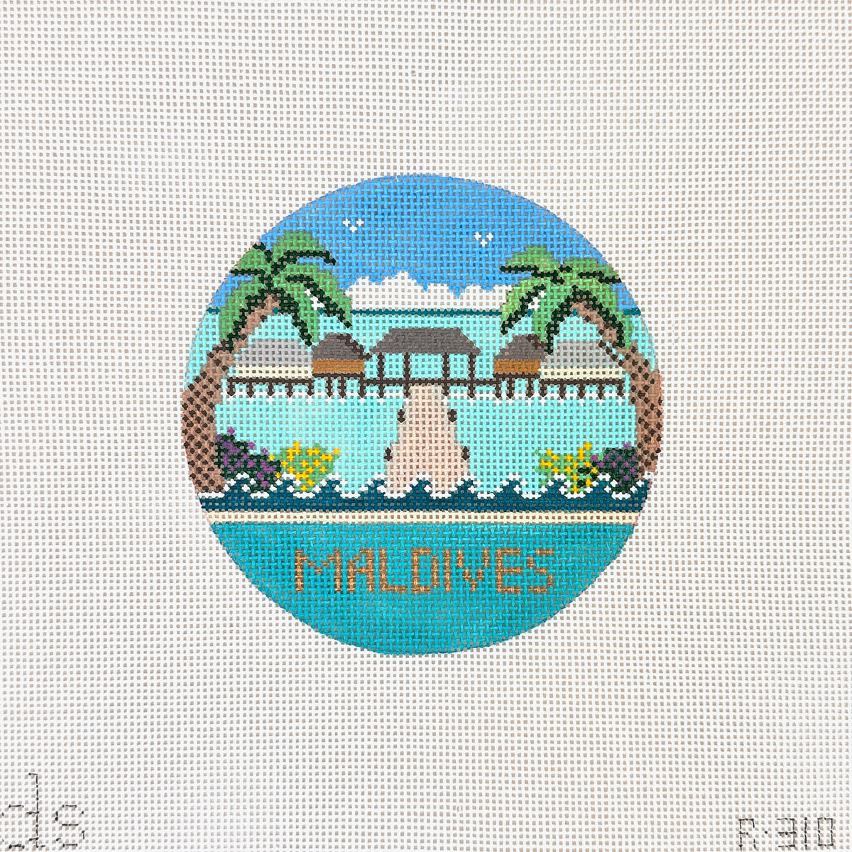 Doolittle Stitchery Maldives Travel Round Needlepoint Canvas