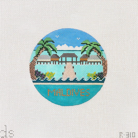 Doolittle Stitchery Maldives Travel Round Needlepoint Canvas
