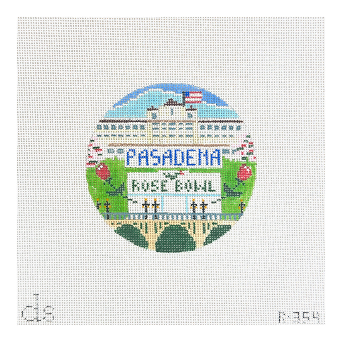 Doolittle Stitchery Pasadena Travel Travel Round Needlepoint Canvas