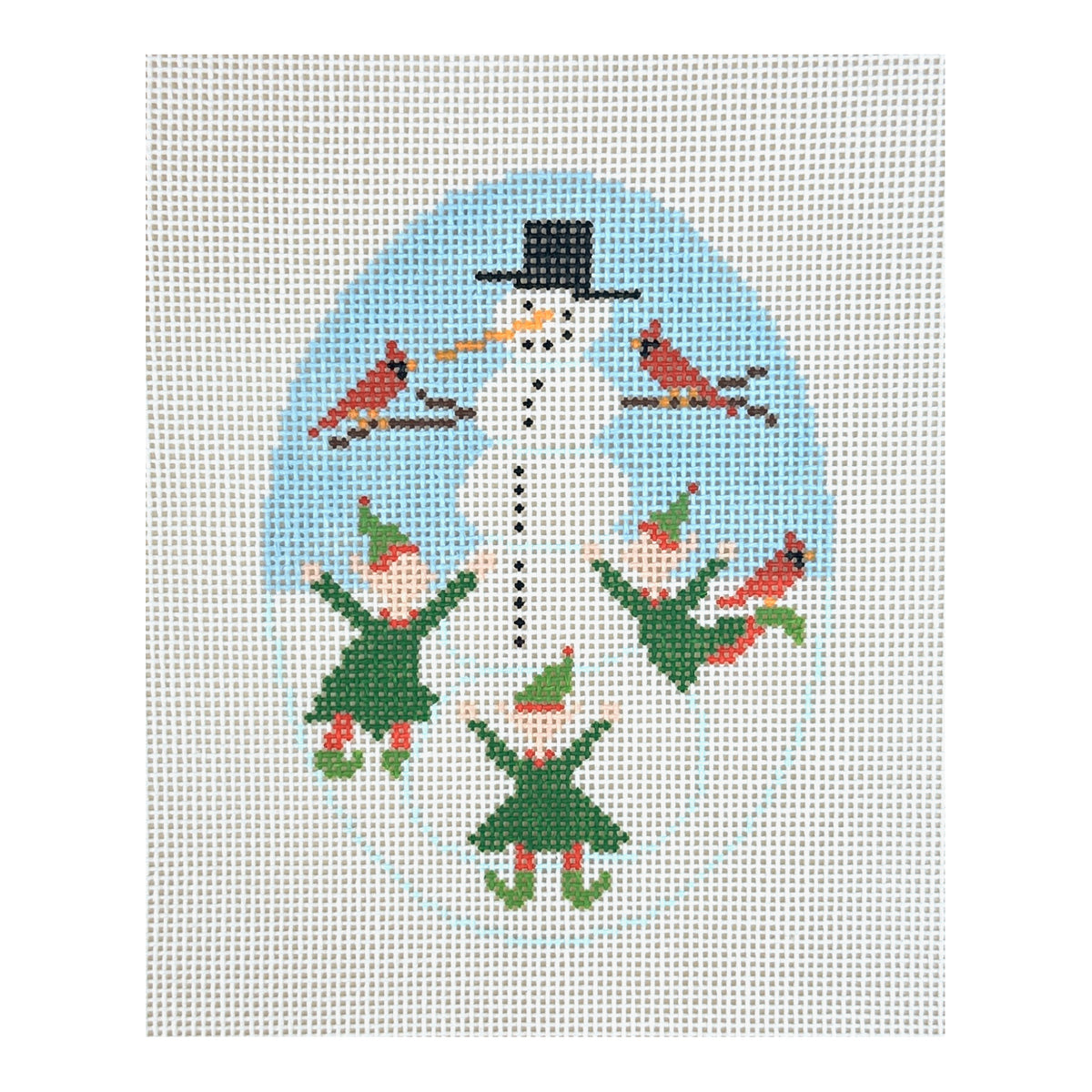 Doolittle Stitchery Elves and Snowman Needlepoint Canvas