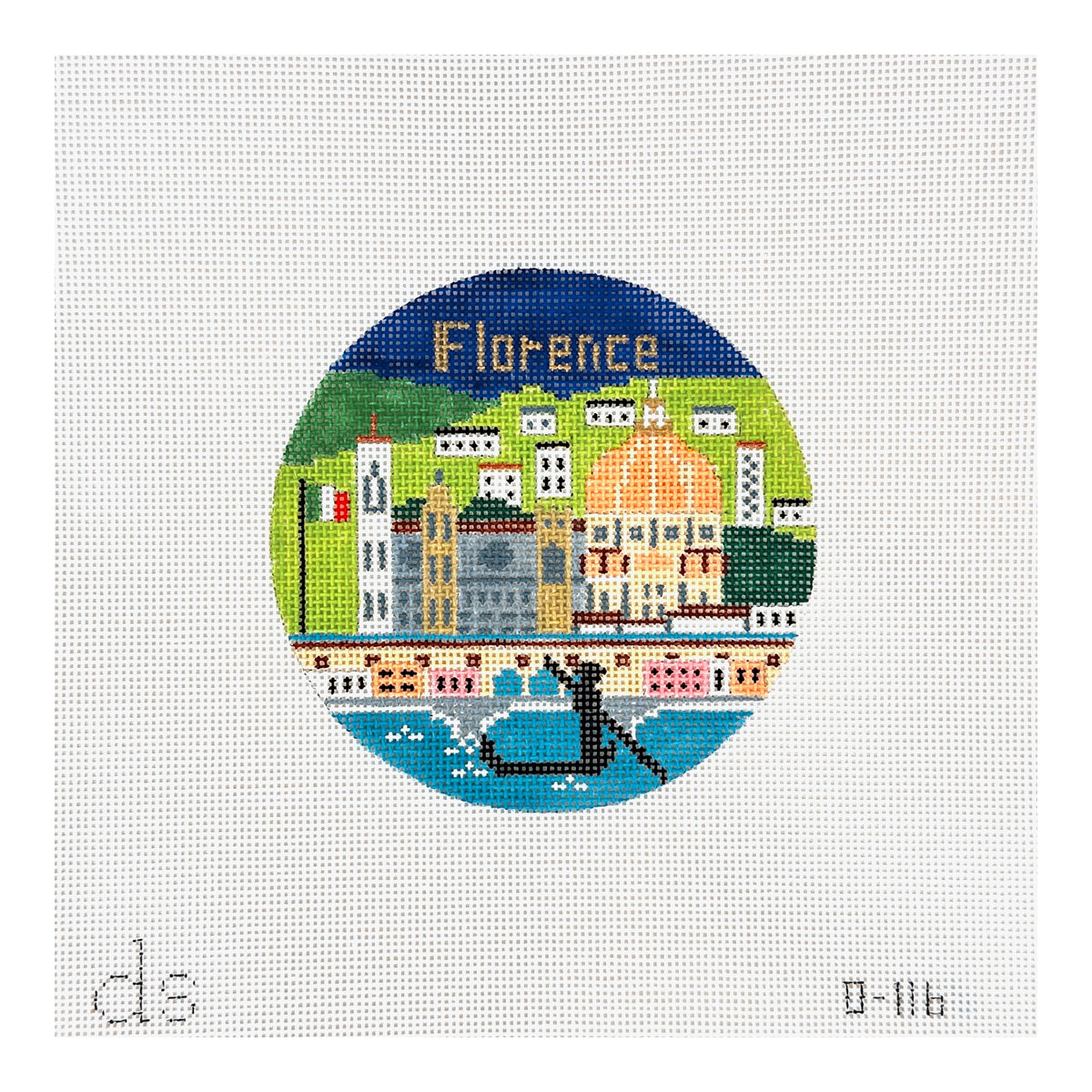 Doolittle Stitchery Florence Travel Round Needlepoint Canvas