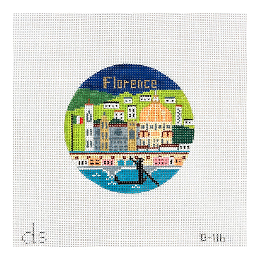 Doolittle Stitchery Florence Travel Round Needlepoint Canvas
