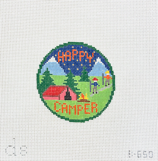 Doolittle Stitchery Happy Camper Merit Badge Needlepoint Canvas