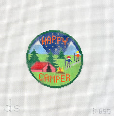 Doolittle Stitchery Happy Camper Merit Badge Needlepoint Canvas