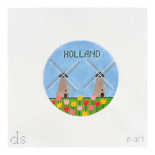 Doolittle Stitchery Holland Travel Round Needlepoint Canvas