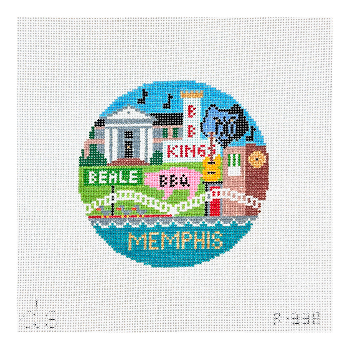 Doolittle Stitchery Memphis Travel Round Needlepoint Canvas