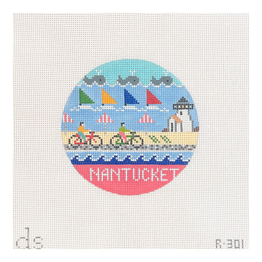 Doolittle Stitchery Nantucket Travel Round Needlepoint Canvas