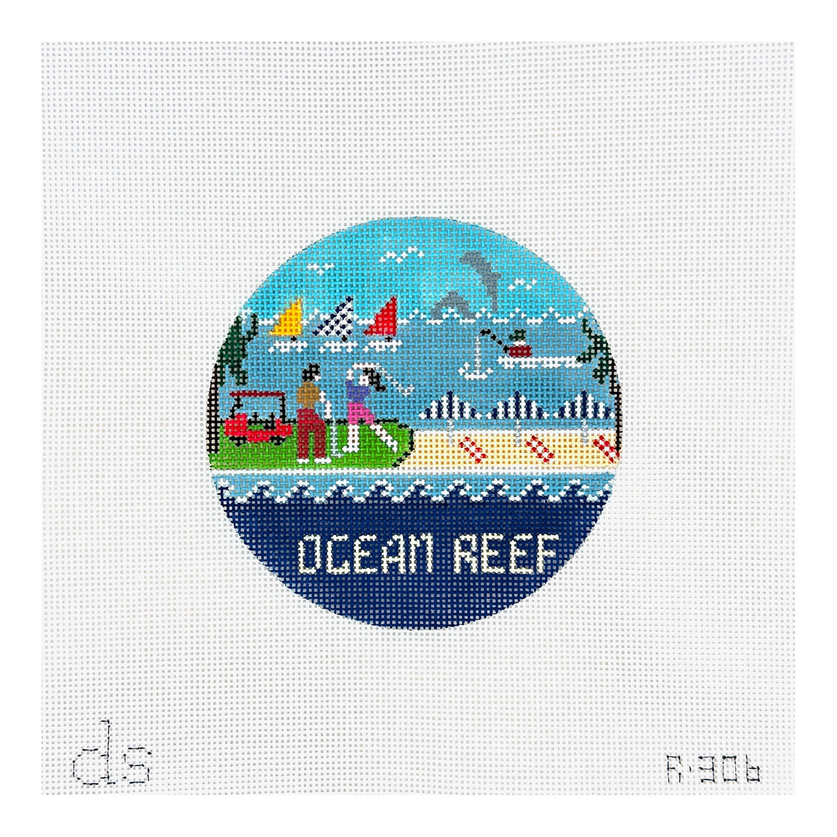 Doolittle Stitchery Ocean Reef Travel Round Needlepoint Canvas