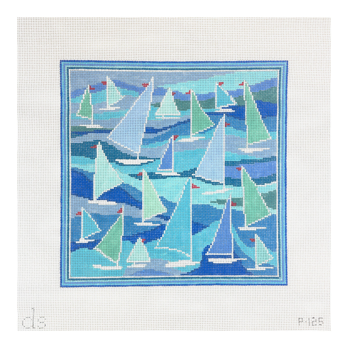 Doolittle Stitchery Sailboats Pillow Needlepoint Canvas
