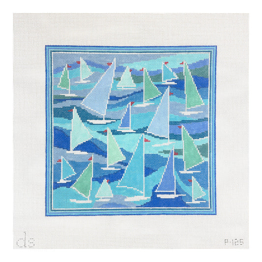 Doolittle Stitchery Sailboats Pillow Needlepoint Canvas